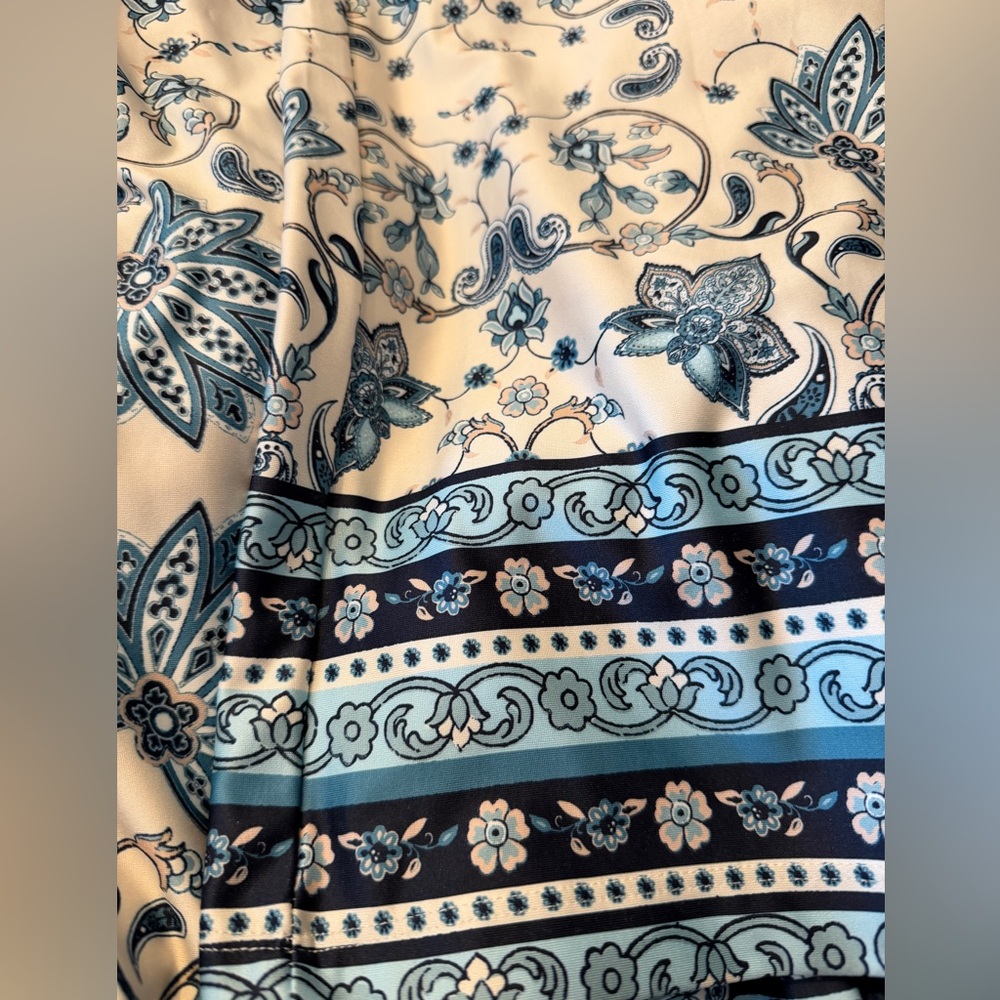 Cato Cream & Teal Paisley Wide-Leg Pants - Picture 2 of 9
